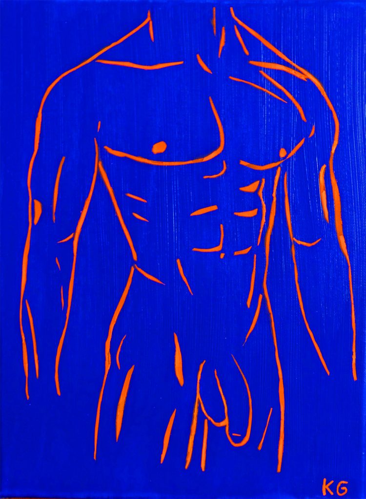 Contemporary art Stuttgart Karlo Grados nude man front with penis oil painting germany