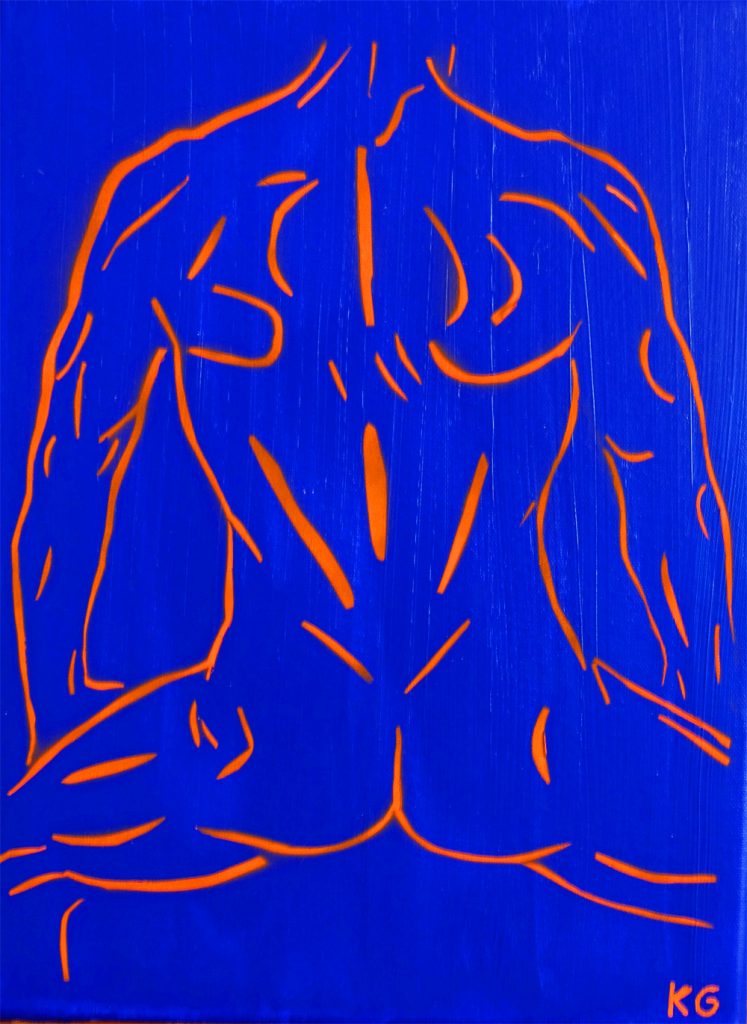 Contemporary art Stuttgart Karlo Grados nude man from behind oil painting  germany