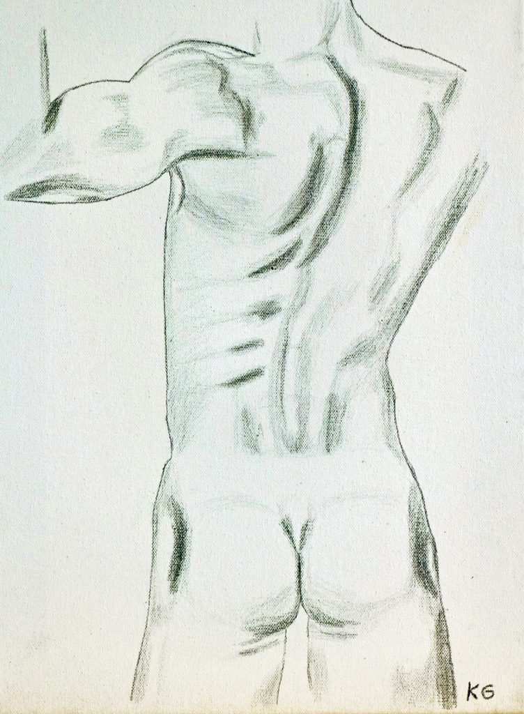 Contemporary art Stuttgart Karlo Grados naked man from behind Pencil works and studies