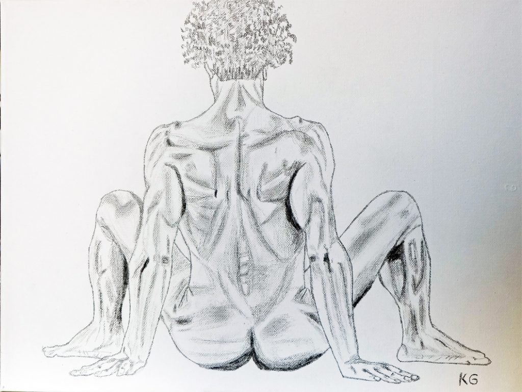 Contemporary art Stuttgart Karlo Grados naked self portrait from behind Pencil works and studies