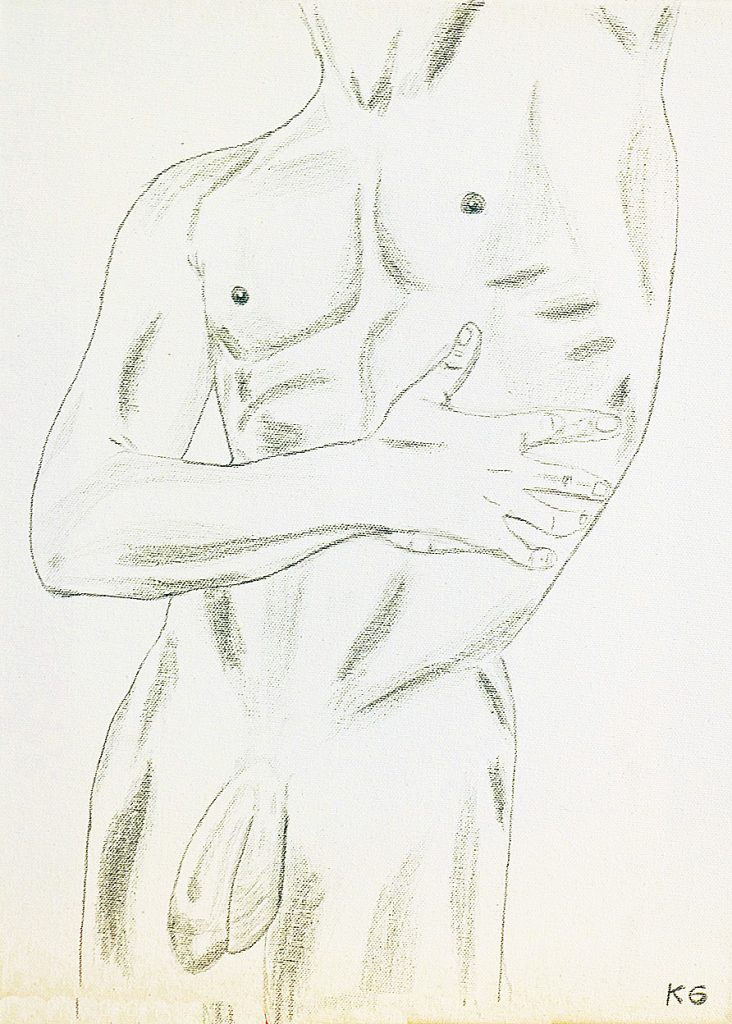 Contemporary art Stuttgart Karlo Grados naked man front with penis Pencil works and studies