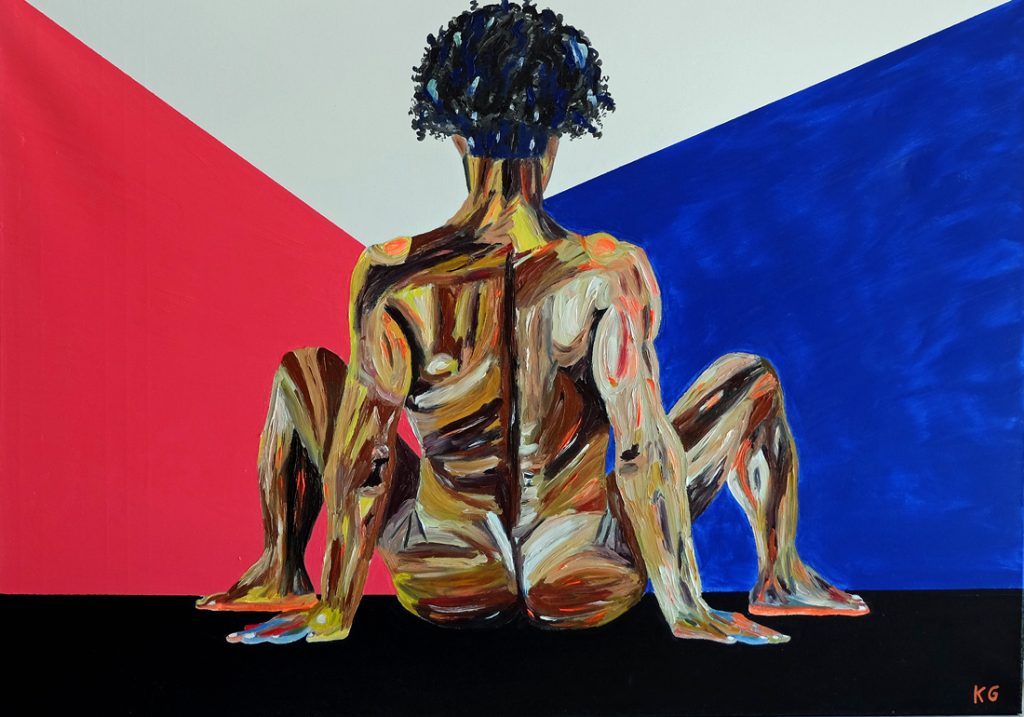 Contemporary art Stuttgart Karlo Grados oil painting nude men self portrait